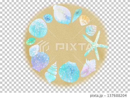 貝殻と砂の水彩イラスト素材 137688204
