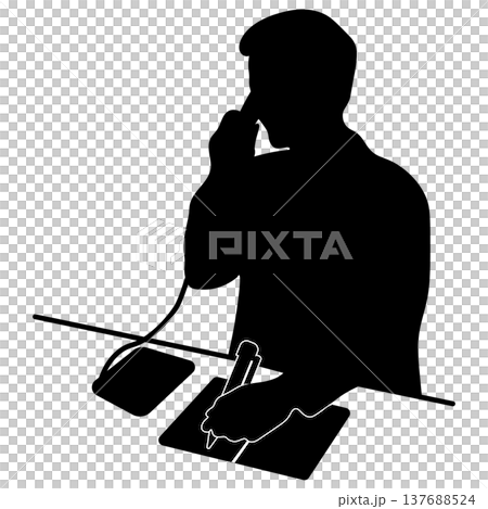 Silhouette illustration of a businessman answering the phone. 137688524
