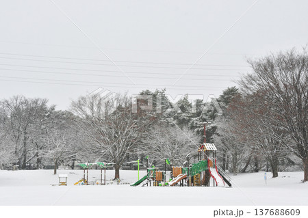 雪の樹林公園の遊具_11 137688609