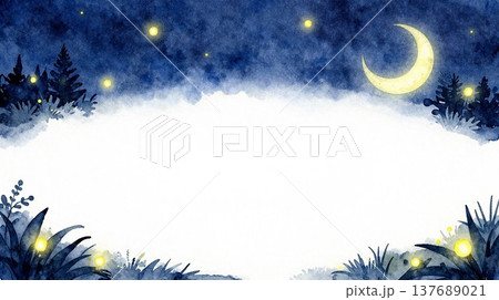 淡い水彩画の夜のイラストフレーム 137689021