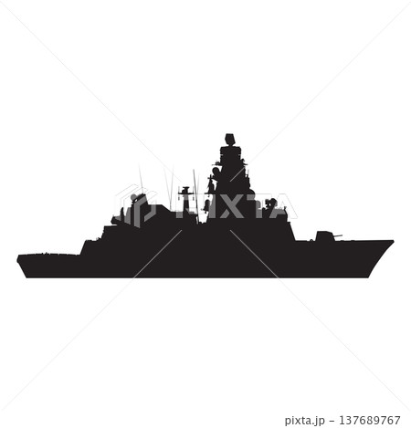 Silhouette of a large warship Silhouette of a large warship 137689767