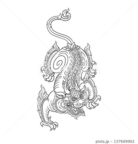 Chi lin doodle art, Thai traditional tattoo 137689902