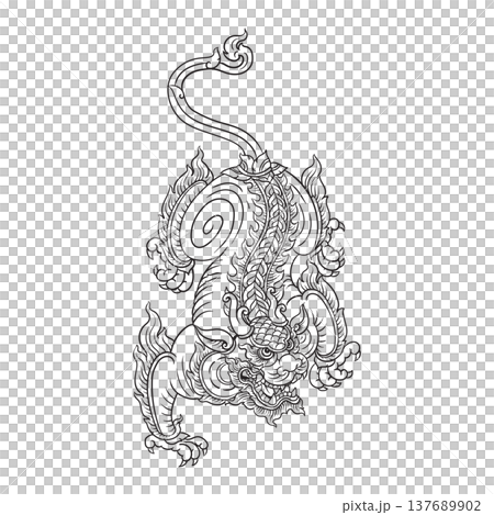 Chi lin doodle art, Thai traditional tattoo 137689902