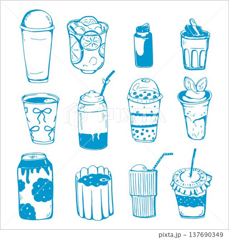Whimsy hand drawn Cute Different Drinks set  137690349