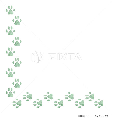 【パステルグリーンの肉球フレーム】手刺繍イラスト素材 137690661