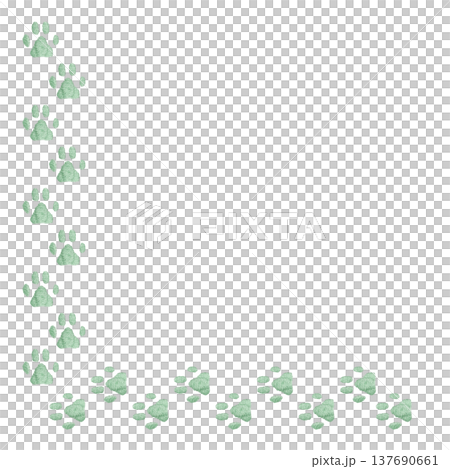 【パステルグリーンの肉球フレーム】手刺繍イラスト素材 137690661