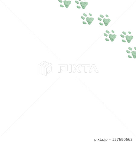 【パステルグリーンの肉球フレーム】手刺繍イラスト素材 137690662