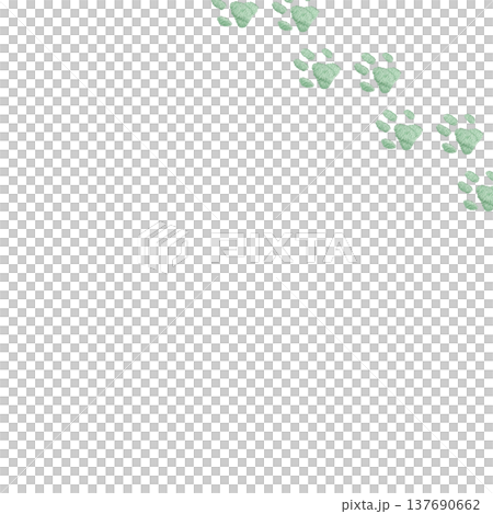 【パステルグリーンの肉球フレーム】手刺繍イラスト素材 137690662