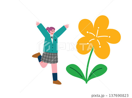 花を咲かせる女性高生のイラスト 花を咲かせる女性高生のイラスト 137690823