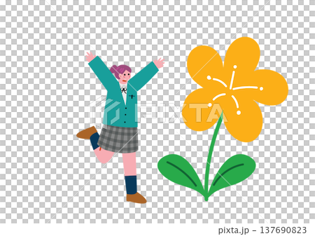 一幅高中女生讓花朵綻放的插圖。 一幅高中女生讓花朵綻放的插圖。 137690823