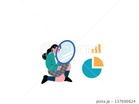 グラフを分析する女性構成のイラスト グラフを分析する女性構成のイラスト 137690824