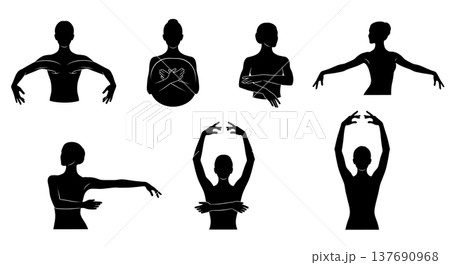 Black Solid Ballet Arm Silhouettes Set of Six on White Background Black Solid Ballet Arm Silhouettes Set of Six on White Background 137690968