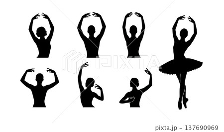 Black Solid Ballet Arm Silhouettes Set of Six on White Background Black Solid Ballet Arm Silhouettes Set of Six on White Background 137690969