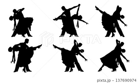 Black Solid Ballroom Dip Silhouettes Set of Six on White Background Black Solid Ballroom Dip Silhouettes Set of Six on White Background 137690974