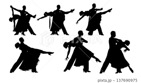 Black Solid Ballroom Dip Silhouettes Set of Six on White Background 137690975