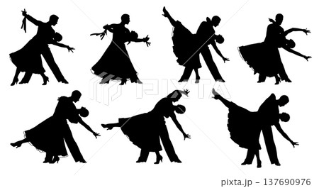 Black Solid Ballroom Dip Silhouettes Set of Six on White Background Black Solid Ballroom Dip Silhouettes Set of Six on White Background 137690976