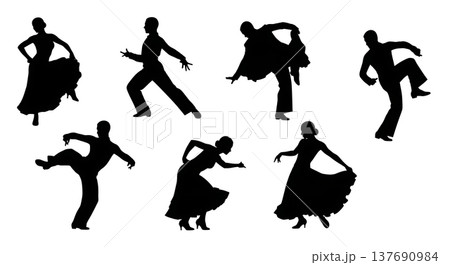 Black Solid Samba Dancer Silhouettes Set of Six on White Background 137690984