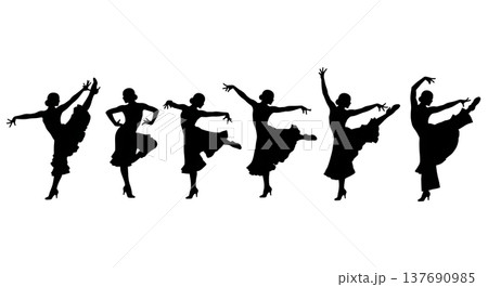 Black Solid Samba Dancer Silhouettes Set of Six on White Background 137690985