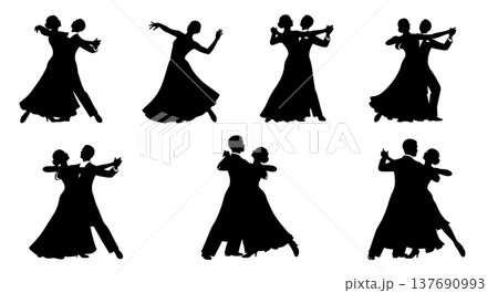 Black Solid Waltz Dancer Silhouettes Set of Six on White Background Black Solid Waltz Dancer Silhouettes Set of Six on White Background 137690993