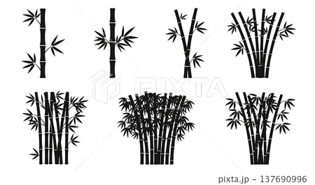Set of Six Black Solid Bamboo Stalk and Grove Silhouettes Set of Six Black Solid Bamboo Stalk and Grove Silhouettes 137690996
