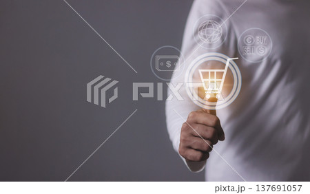 Young Man Hand Touching Online shopping, Mobile payment, Online payment, Digital, Bank account phone, Mobile banking payment concept 137691057