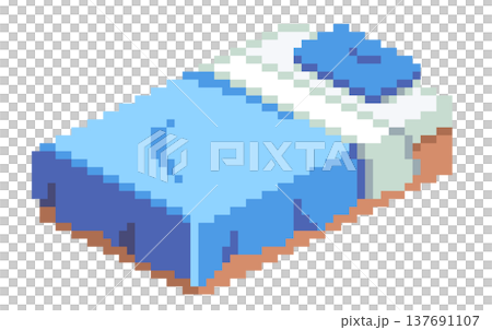 Pixel art bed, transparent background, blue Pixel art bed, transparent background, blue 137691107