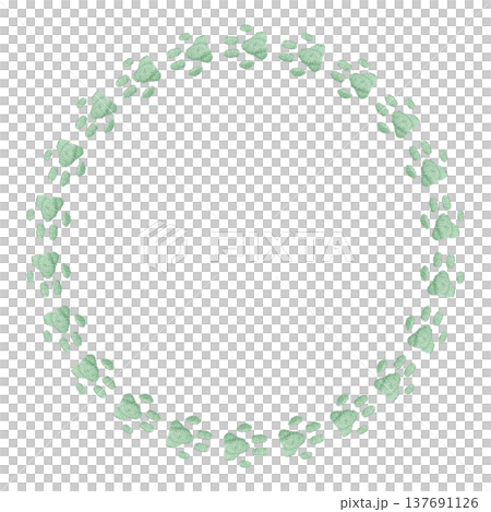 【淡綠色爪印圓形相框】手工刺繡插畫材料 【淡綠色爪印圓形相框】手工刺繡插畫材料 137691126