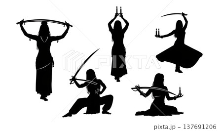 Black Solid Belly Dance Prop Silhouettes Set of Six on White Background Black Solid Belly Dance Prop Silhouettes Set of Six on White Background 137691206