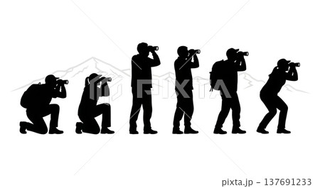 Black Solid Binocular Observation Silhouettes Set of Six on White Background Black Solid Binocular Observation Silhouettes Set of Six on White Background 137691233