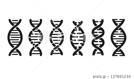 Black Solid Bio Genetic DNA Silhouettes Set of Six on White Background 137691239