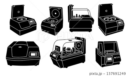 Black Solid Biotech Chamber Silhouettes Set of Six on White Background 137691249