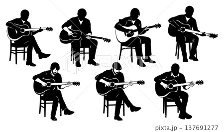 Black Solid Blues Musician Silhouettes Set of Six on White Background 137691277