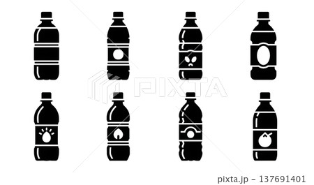 Black Solid Bottled Water Silhouettes Set of Six on White Background Black Solid Bottled Water Silhouettes Set of Six on White Background 137691401