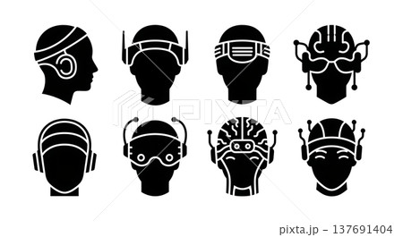 Black Solid BCI Headband Silhouettes Set of Six on White Background Black Solid BCI Headband Silhouettes Set of Six on White Background 137691404