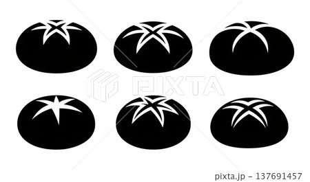 Black Solid Bread Rolls Silhouettes Set of Six on White Background 137691457
