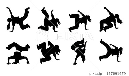 Black Solid B-Girl Silhouettes Set of Six on White Background 137691479