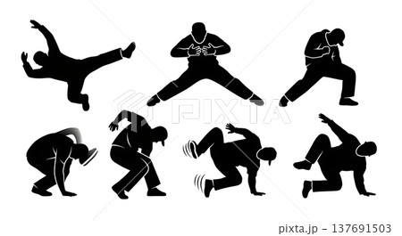 Black Solid Toprock Silhouettes Set of Six on White Background 137691503