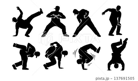 Black Solid Toprock Silhouettes Set of Six on White Background Black Solid Toprock Silhouettes Set of Six on White Background 137691505