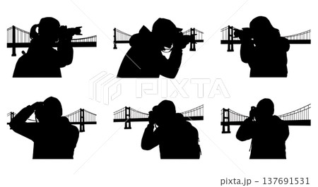 Black Solid Bridge Photo Silhouettes Set of Six on White Background 137691531