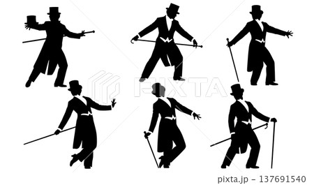 Black Solid Broadway Dancer Silhouettes Set of Six on White Background Black Solid Broadway Dancer Silhouettes Set of Six on White Background 137691540