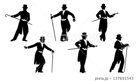 Black Solid Broadway Dancer Silhouettes Set of Six on White Background Black Solid Broadway Dancer Silhouettes Set of Six on White Background 137691543