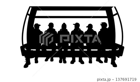 Black Solid Cable Car Silhouettes Set of Six on White Background 137691719