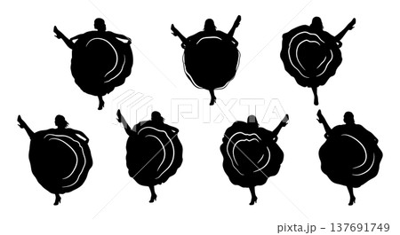 Black Solid Can-Can Dancer Silhouettes Set of Six on White Background 137691749