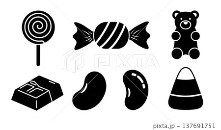 Black Solid Candy Silhouettes Set of Six on White Background Black Solid Candy Silhouettes Set of Six on White Background 137691751
