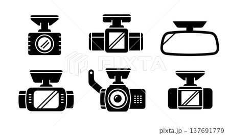 Black Solid Dash Cam Silhouettes Set of Six on White Background Black Solid Dash Cam Silhouettes Set of Six on White Background 137691779