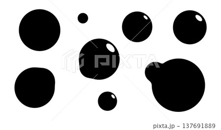 Black Solid Abstract Circular Orb Silhouettes Set of Six on White Background 137691889