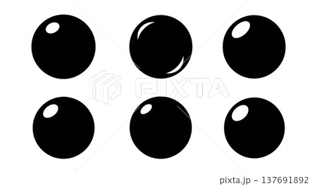 Black Solid Abstract Circular Orb Silhouettes Set of Six on White Background 137691892