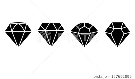 Black Solid Abstract Diamond Silhouettes Set of Six on White Background 137691899