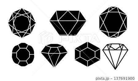 Black Solid Abstract Diamond Silhouettes Set of Six on White Background Black Solid Abstract Diamond Silhouettes Set of Six on White Background 137691900