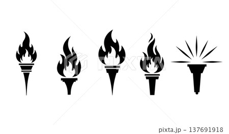 Black Solid Abstract Torch Silhouettes Set of Six on White Background Black Solid Abstract Torch Silhouettes Set of Six on White Background 137691918